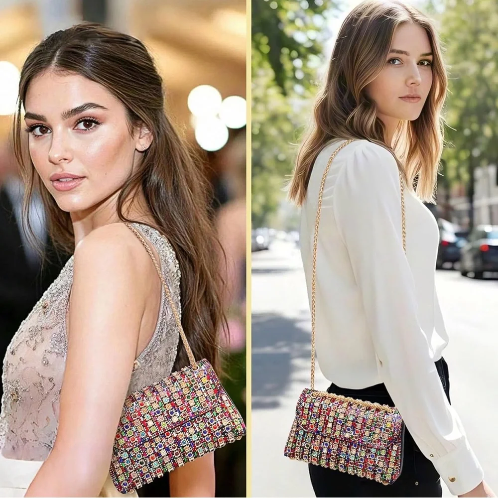Rhinestone Evening Clutch Purse for Women - Sparkling Formal Handbag with Strap